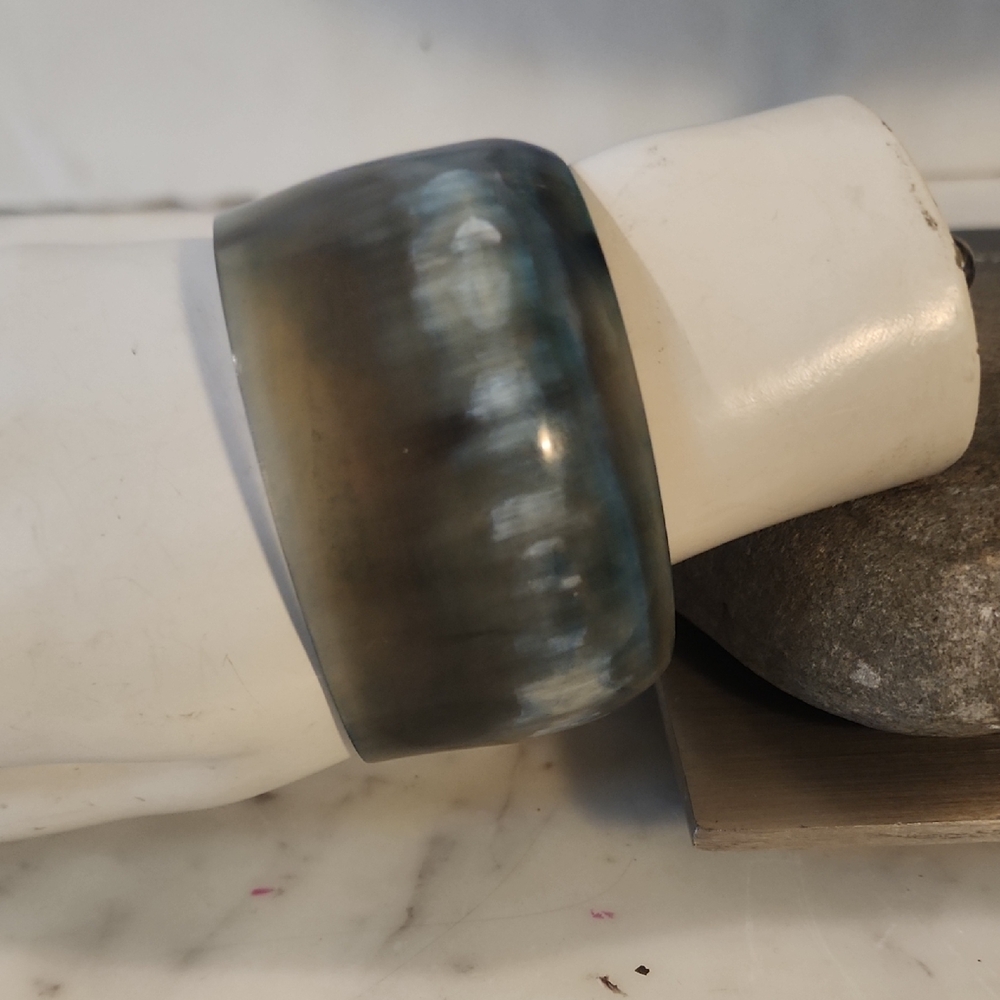 Natural Buffalo Horn Blueish |Wide Bangle Bracelet - Picture 2 of 6